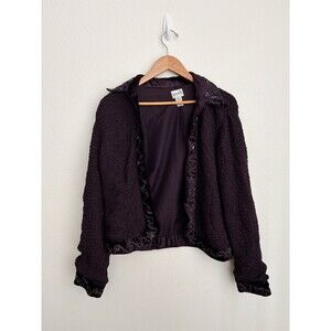 Chico’s Blazer Jacket Size 1 M Crinkled Velvet Floral Beaded Whimsy Goth Witch